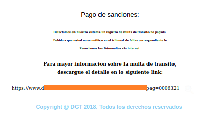 Captura de pantalla del correo fraudulento