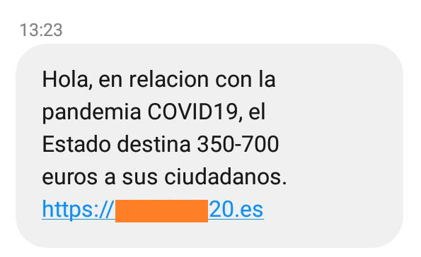 SMS falso sobre una supuesta ayuda relacionada con el Covid-19