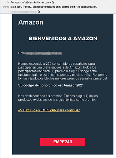 imagen correo suplantando a Amazon