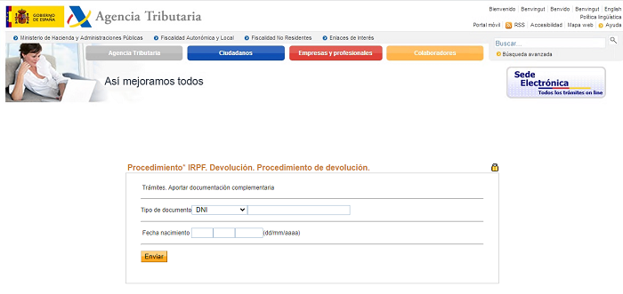 Web falsa de la Agencia Tributaria formulario de datos personales