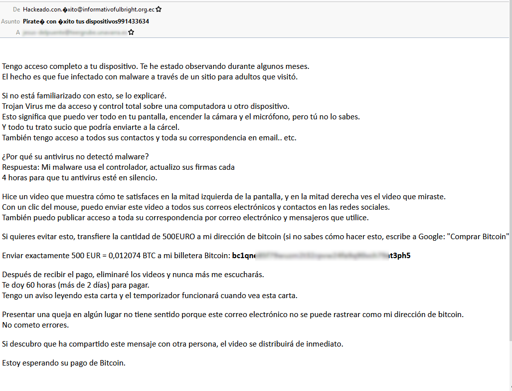 OSI | Ejemplo de correo electrónico de sextorsión