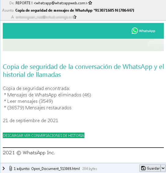 Email falso de WhatsApp