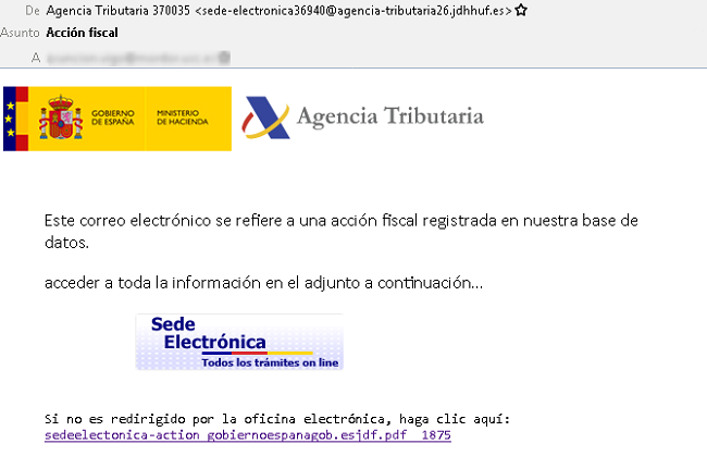 Imagen email Sede Electrónica Agencia Tribitaria
