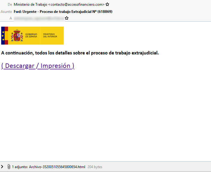 Correo falso Ministerio de trabajo