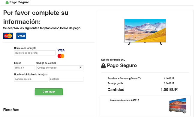 Formulario fraude pago tarjeta televisor