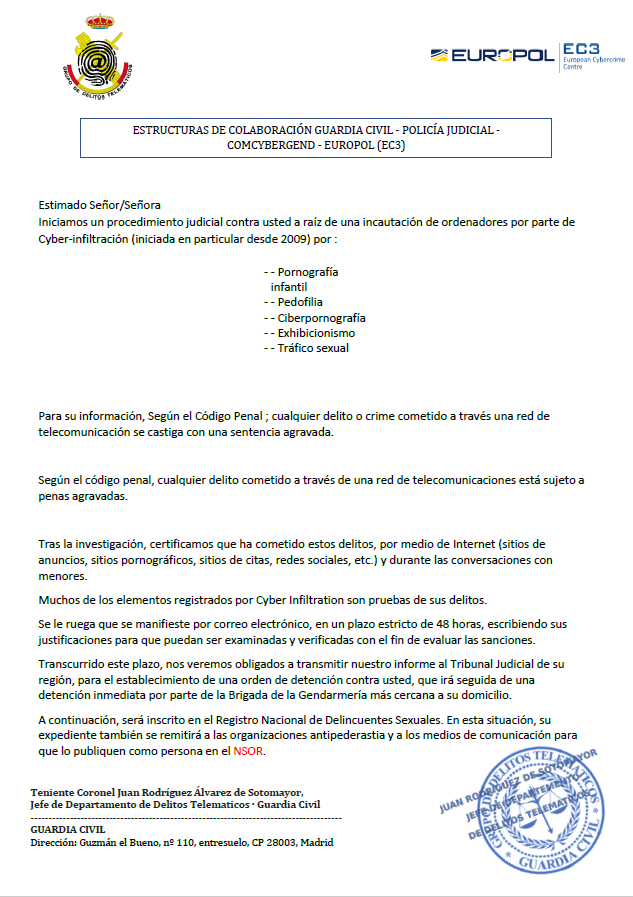 Documento adjuntos que suplanta a la Guardia Civil 2