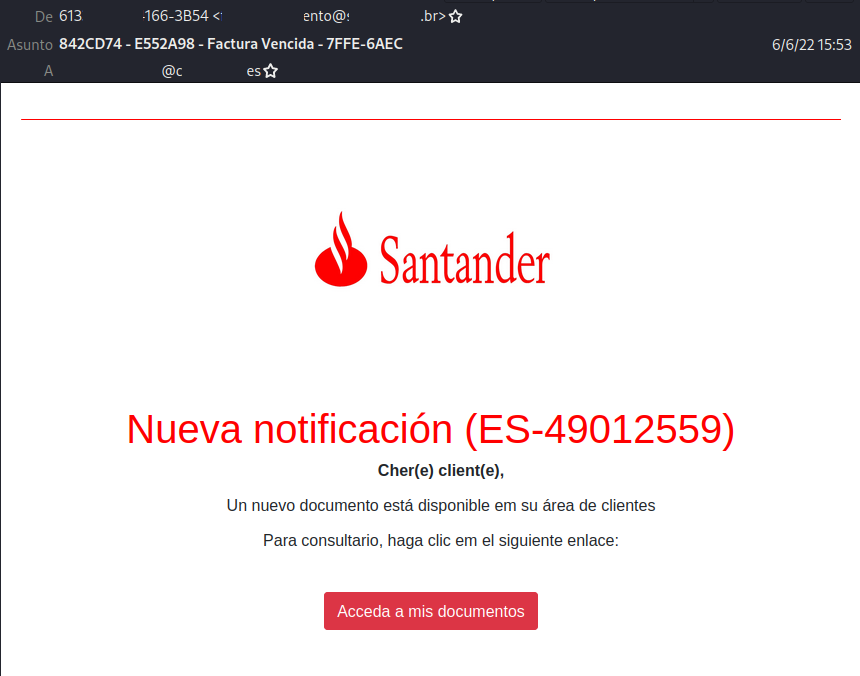 OSI | Ejemplo correo malicioso que suplanta al Banco Santander