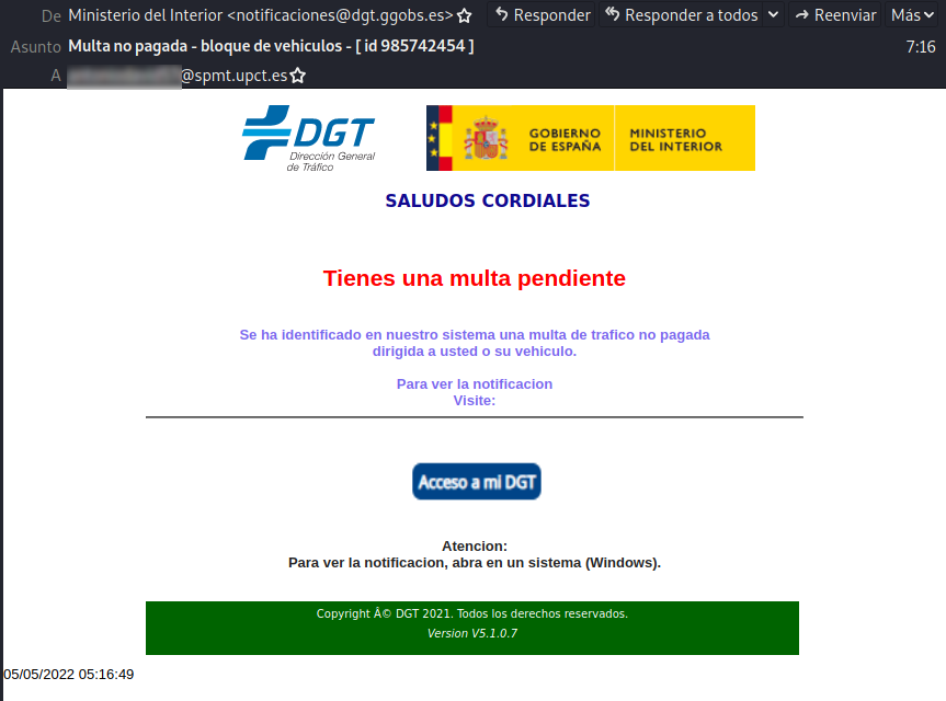 Email falso DGT - Ejemplo 2