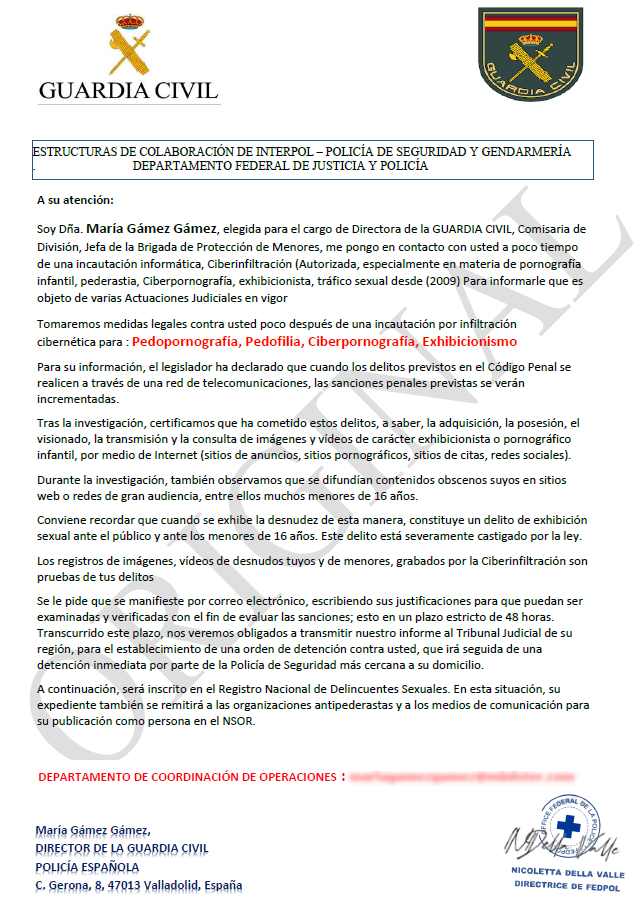 Documento adjuntos que suplanta a la Guardia Civil