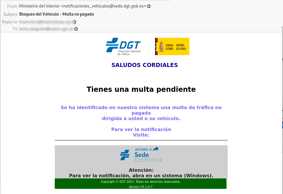 Email falso DGT