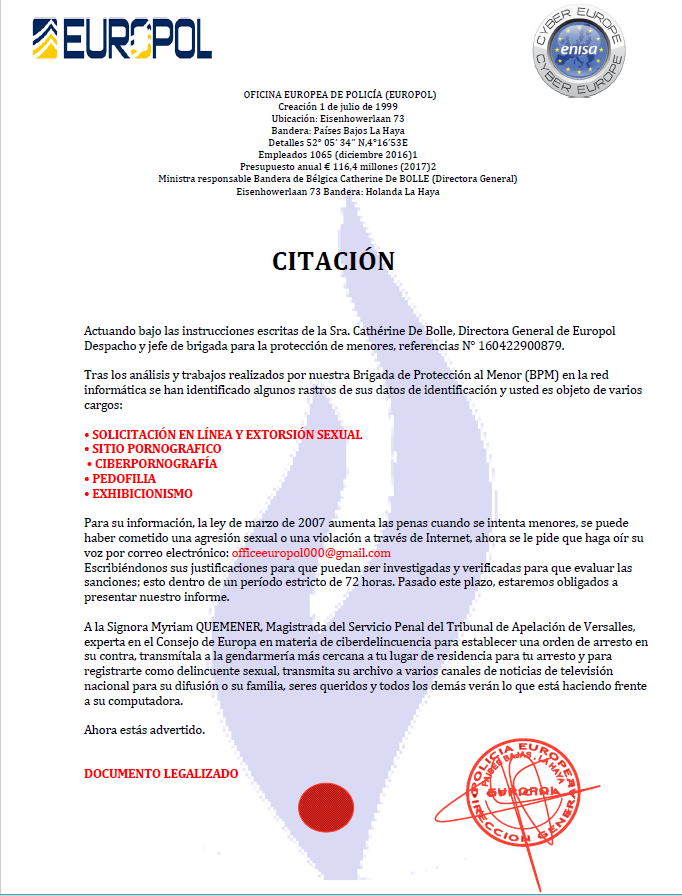 Documento adjunto suplantación Europol