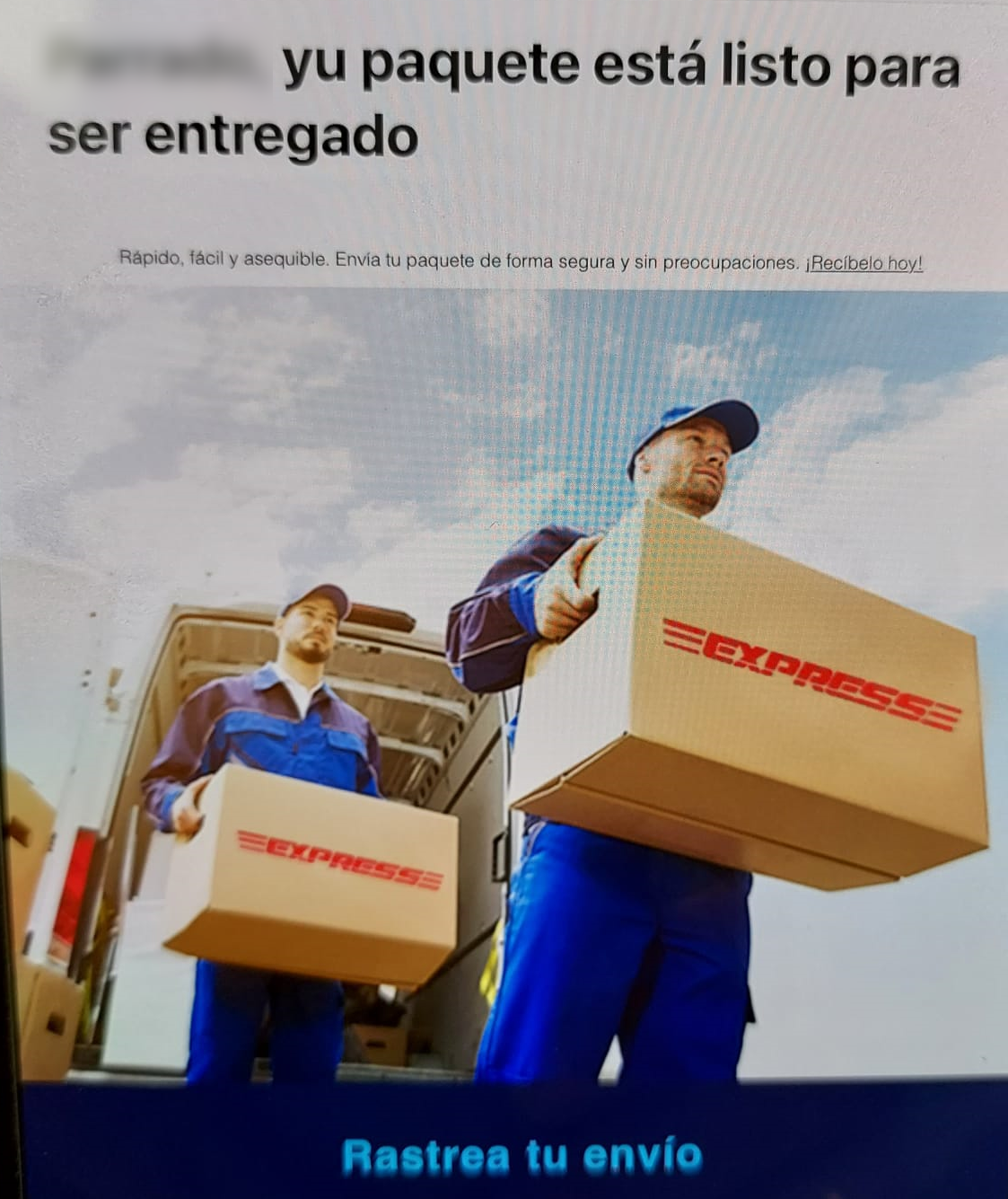 Ejemplo de mensaje fraudulento que suplanta a DHL