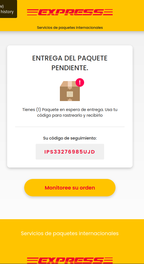 Ejemplo de mensaje fraudulento que suplanta a DHL