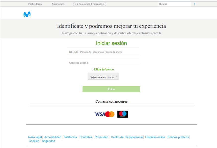 Web falsa de Movistar