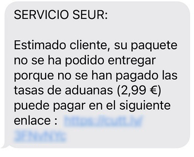 Evidencia SMS fraudulento SEUR