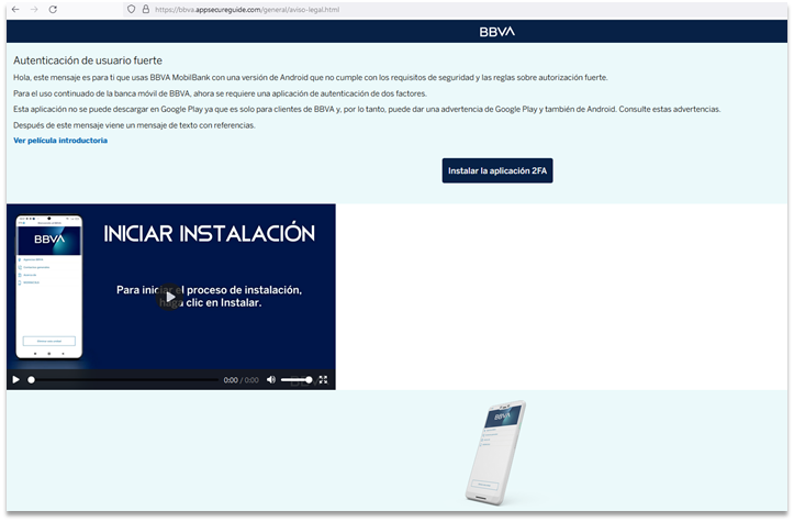 Web fraudulenta que suplanta al BBVA