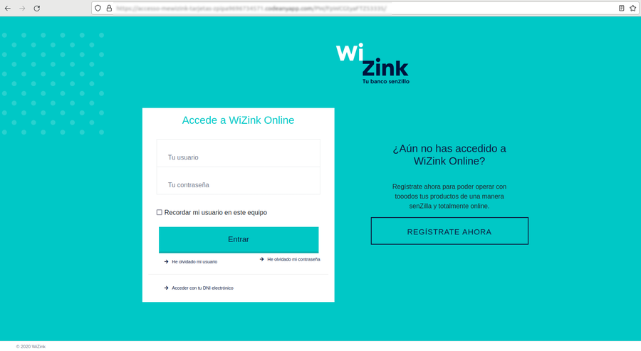 Esta imagen muestra aparentemente la web oficial de winzink, pero se trata de una estafa, en dicha web solicita iniciar sesión con las creedenciales del usuario.