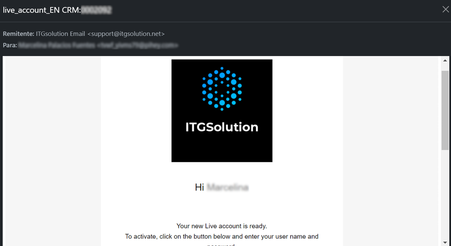 Se muestra un correo donde se le da la bienvenida al usuario a la página web de las criptomonedas