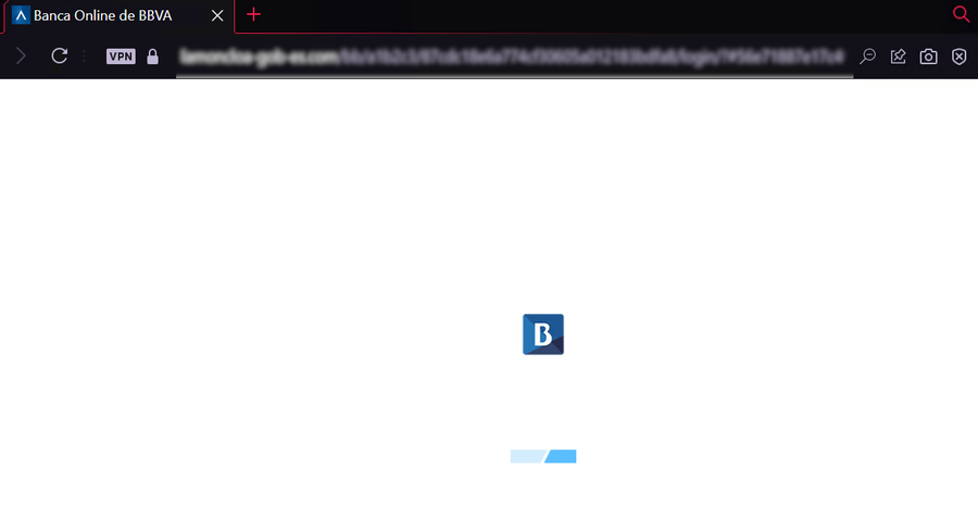 Se muestra una imagen de carga tras introducir las credenciales en el formulario de acceso a BBVA.