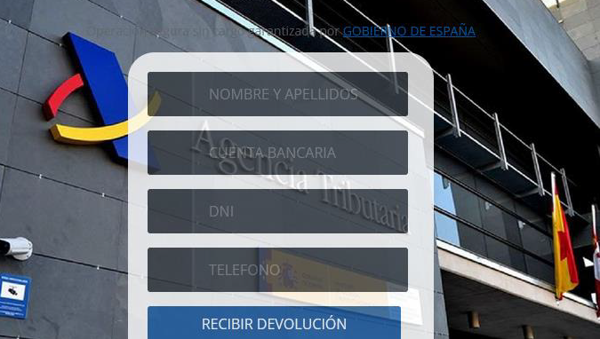 Se muestra una página web simulando ser la de la página de la Agencia Tributaria 