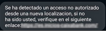 Se muestra un SMS el cual indica al cliente que se ha realizado un cargo de 332,67 euros y se le indica a este que si no reconoce la actividad que verifique inmediatamente a través del enlace adjunto.