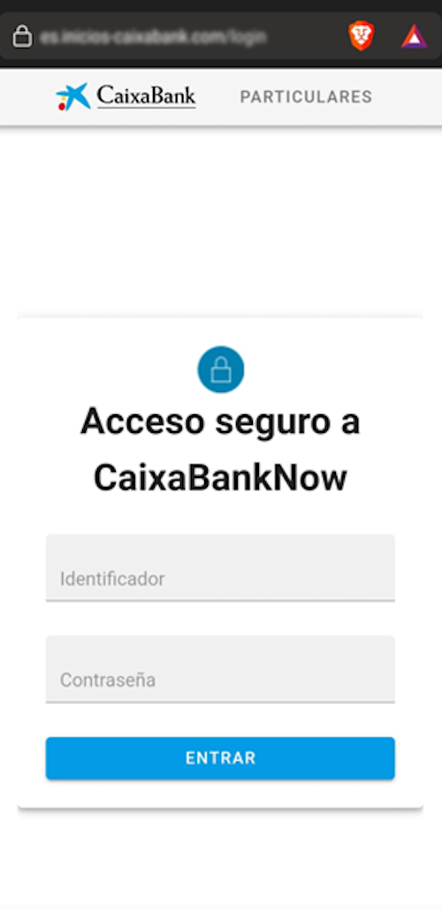 Se muestra la web suplantada de Caixabank con un formulario para realizar el inicio de sesion a esta.