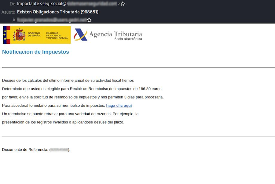 Se muestra un correo el cual se informa al receptor de que hay documentos inválidos y que se debe acceder al enlace adjunto.