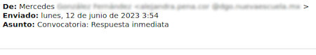 se muestra la cabecera de un correo con el asunto Convocatoria: Respuesta inmediata