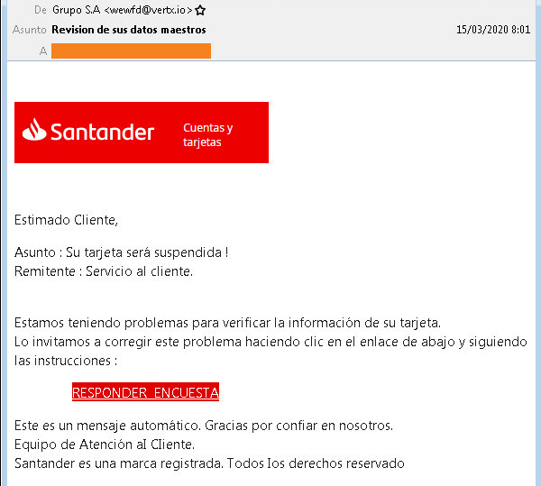 Email de phising al Banco Santander