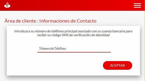 Petición del número de teléfono en el phising al Banco Santander
