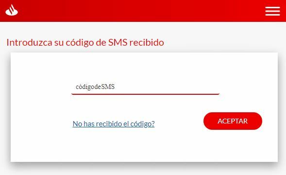 Petición de código SMS en el phising al Banco Santander