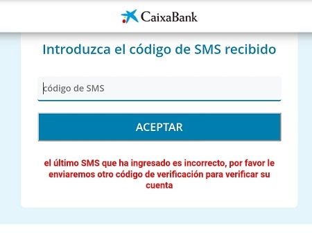 Petición de código SMS en el phising a CaixaBank