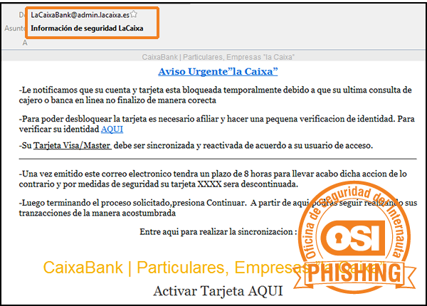 Correo Phishing a la Caixa