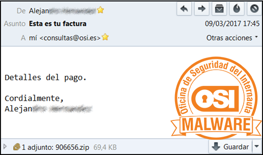 Correo malicioso con un adjunto malicioso