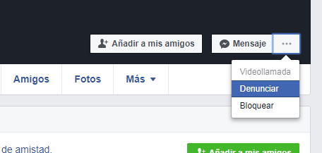 Imagen de Facebook que muestra el botón de denunciar perfil.