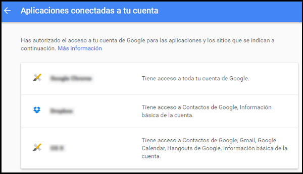 Aplicaciones conectadas a tu cuenta