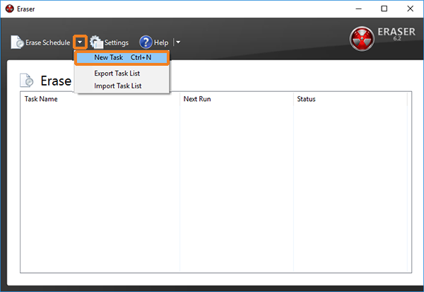 Eraser - New Task (Ctrl + N)