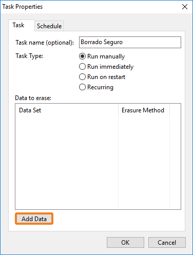 Task Properties - Add Data