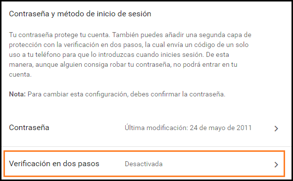 Verificación en dos pasos