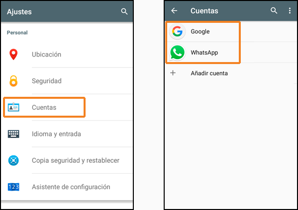 Ajustes > Cuentas > Google