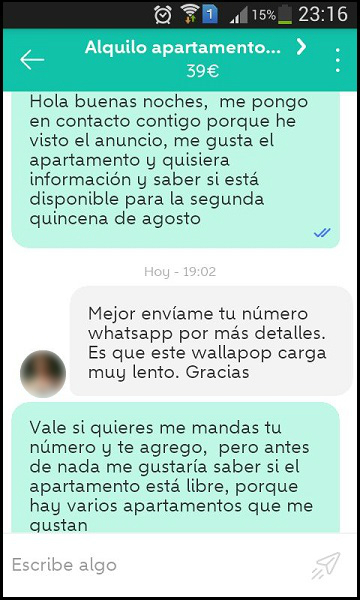 Capturas de pantalla de la conversación