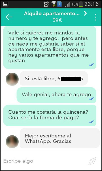 Capturas de pantalla de la conversación