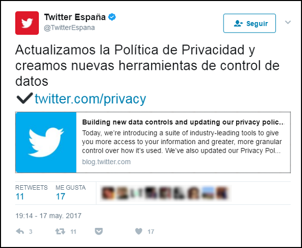 Política de privacidad de twitter