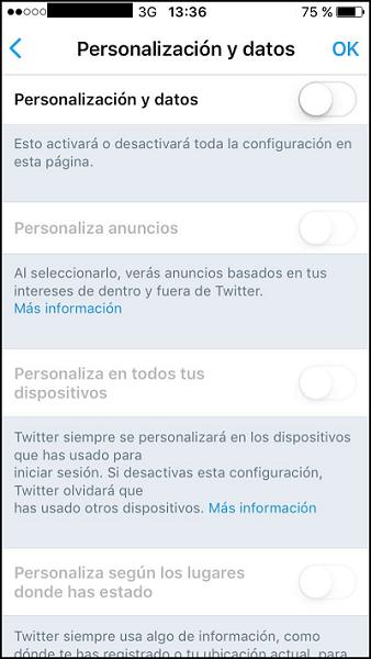 Personalización y datos en dispositivo móvil