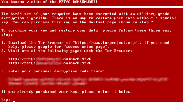 Mensaje de rescate del ransomware Petya