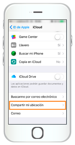 Imagen de móvil donde sale la opción compartir mi ubicación