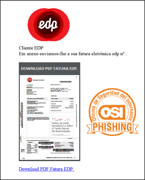 Imagen de correo phishing que eumula a la empresa edp