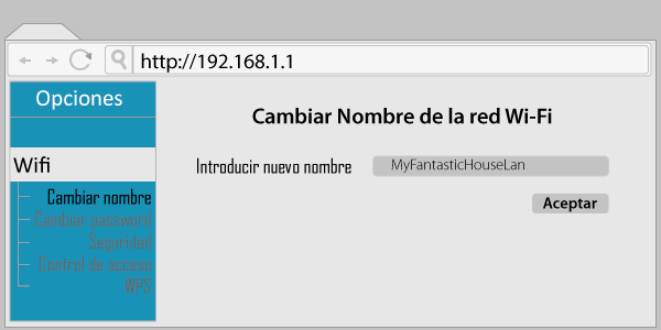 Simulación de interfaz de un router. Cambiar el nombre de la red wifi.