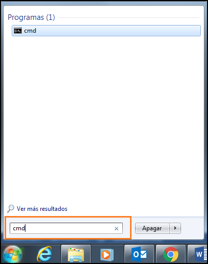 Captura de pantalla de Windows donde aparece el programa cmd