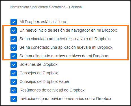 Captura de pantalla sobre opciones de configuración de la cuenta. 